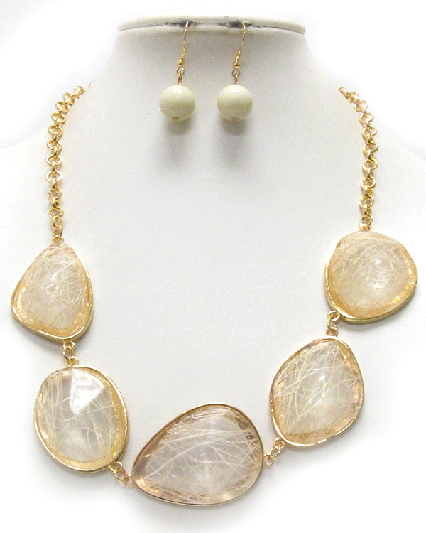 Multi natural shape stone link necklace earring set