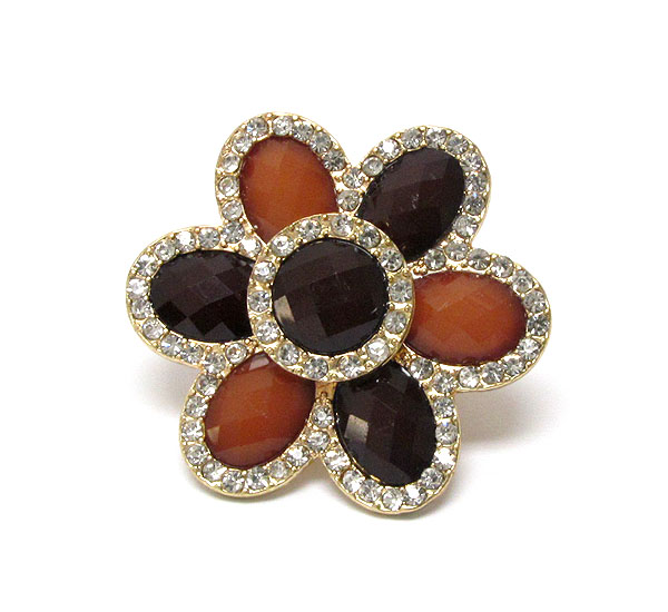 Crystal and facet glass deco flower stretch ring