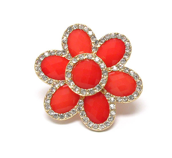 Crystal and facet glass deco flower stretch ring