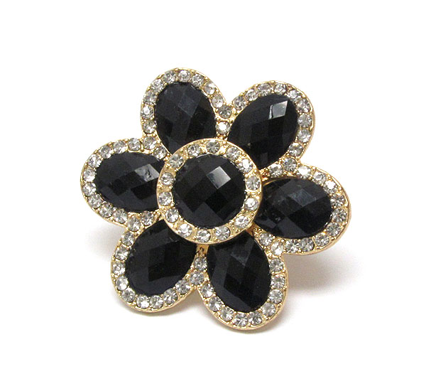 Crystal and facet glass deco flower stretch ring