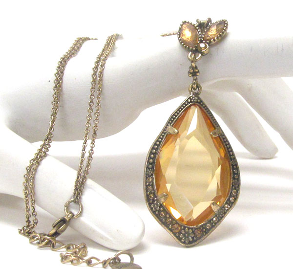 Vintage style facet glass stone tear drop and pendant long necklace