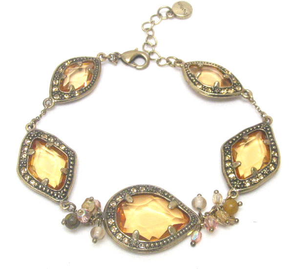 Vintage style crystal and facet glass stone chain link bracelet