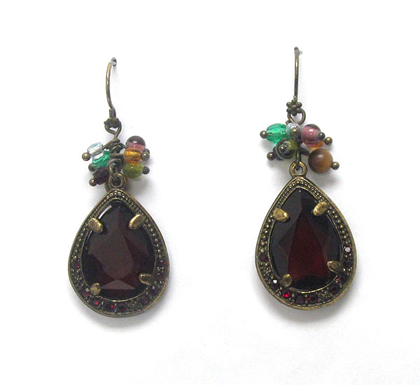 Vintage style crystal and facet glass stone teardrop earring