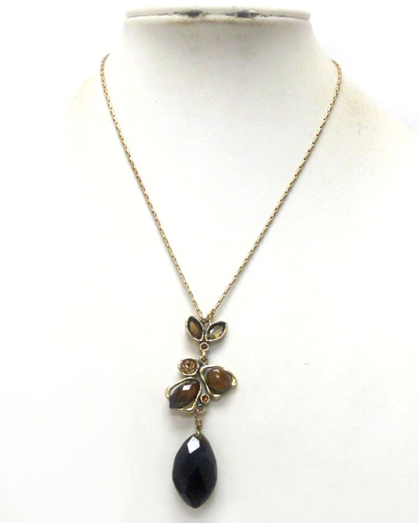 Vintage style art deco crystal and acryl stone cascade drop necklace