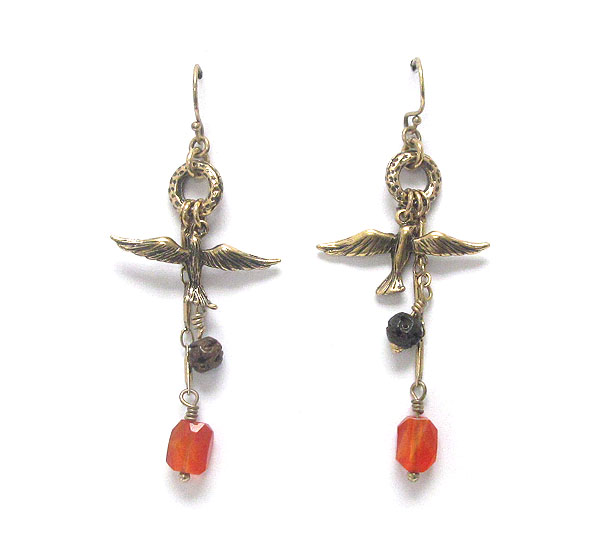 Vintage style bird and stone dangle earring