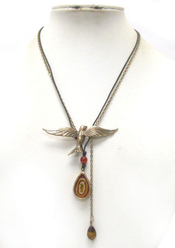 Vintage style bird and stone dangle necklace