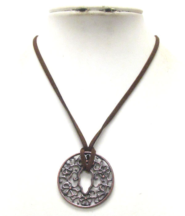 Vintage style mixed oriental coin charm dangle suede necklace