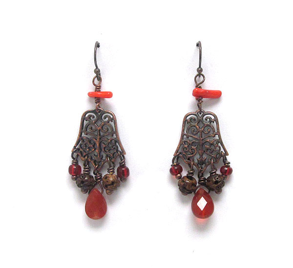 Vintage style coral dangle earring