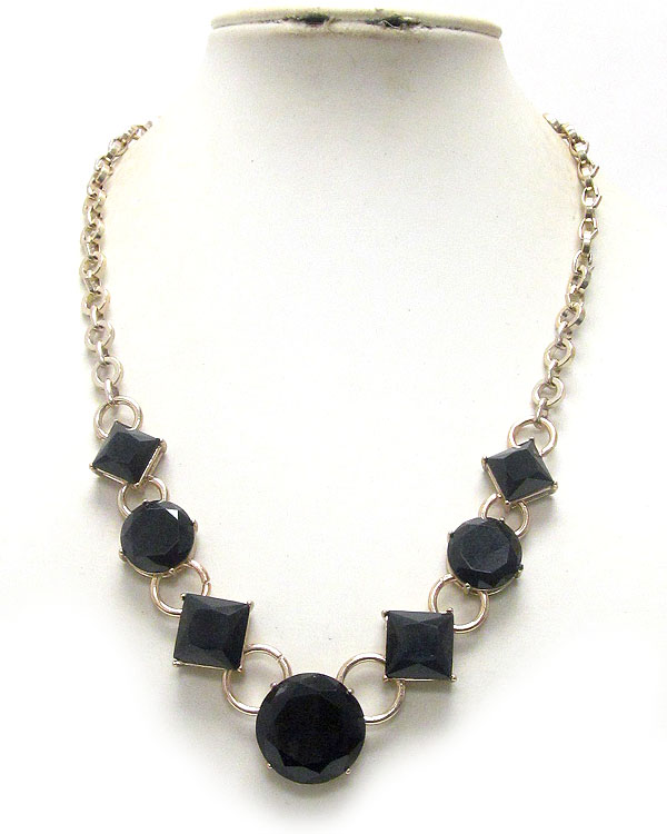 Round and square facet glass stone link chain necklace