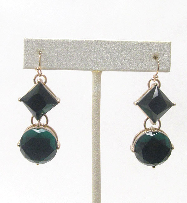 Round and square facet glass stone drop earring