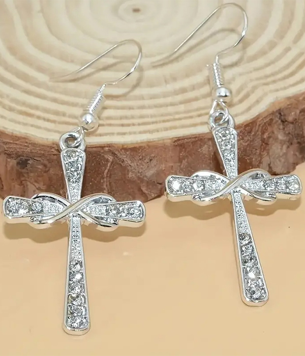 Crystal cross earring