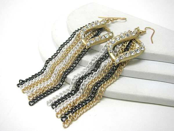 Crystal deco multi long chain drop earrings