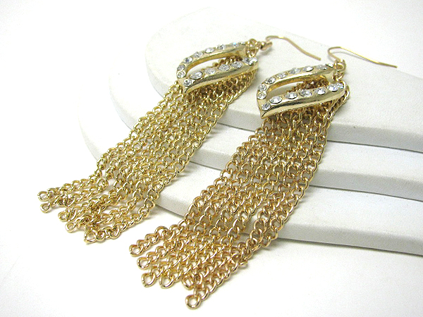 Crystal deco multi long chain drop earrings