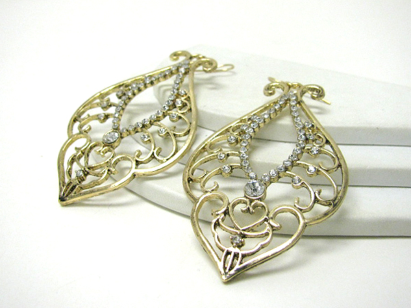 Crystal deco metal filigree earrings