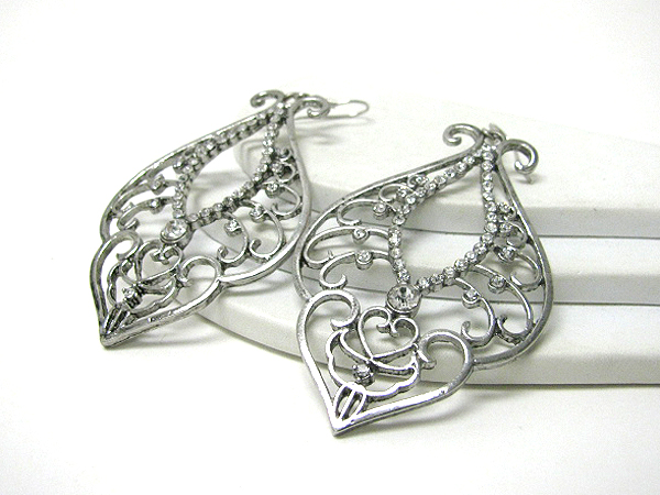 Crystal deco metal filigree earrings