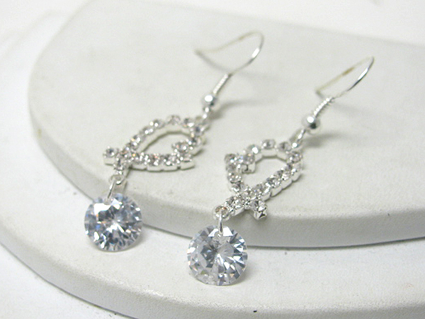 Crystal stud heart drop earrings