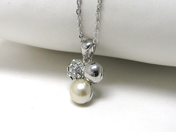 Crystal stud and pearl deco necklace - made in usa