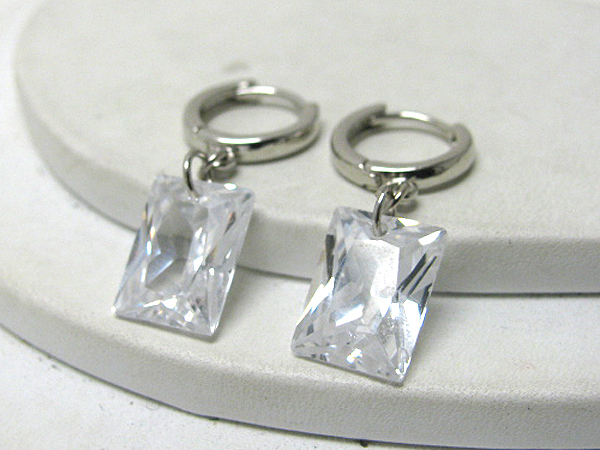 Facet cubic zirconia rectangle earrings - made in usa