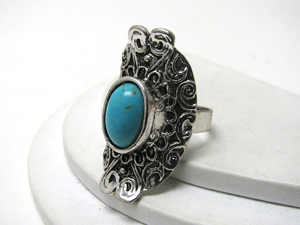 Turquoise and metal filigree stretch ring