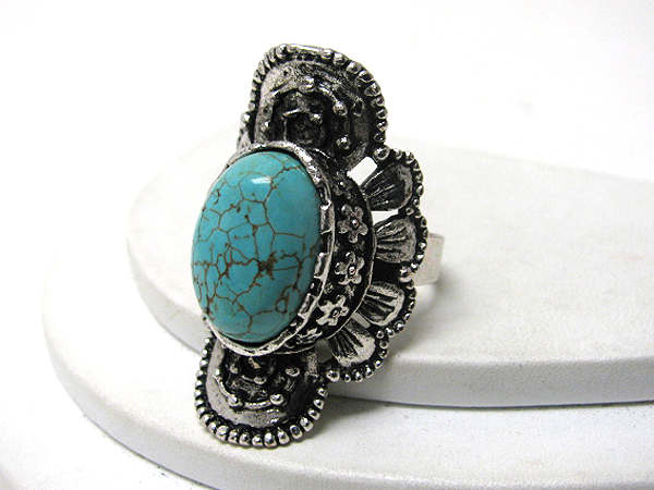 Turquoise and metal filigree stretch ring