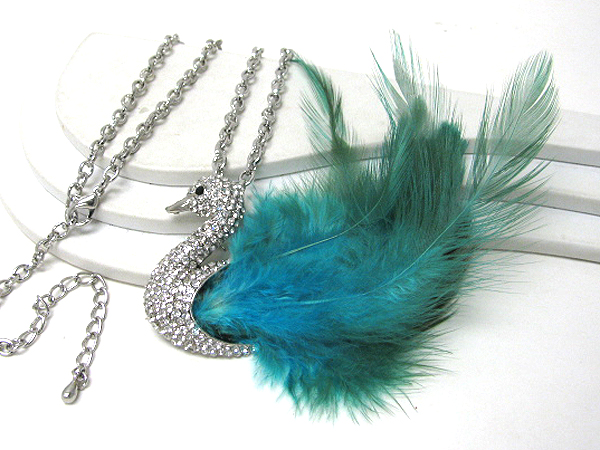 Crystal stud swan and feather deco wing and tail necklace