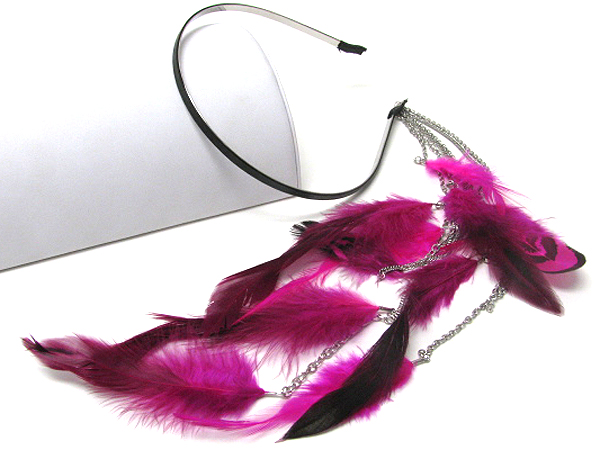 16 inch super long flexible headband with multi feather and rhinestone extension