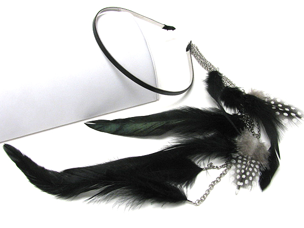 16 inch super long flexible headband with multi feather and rhinestone extension