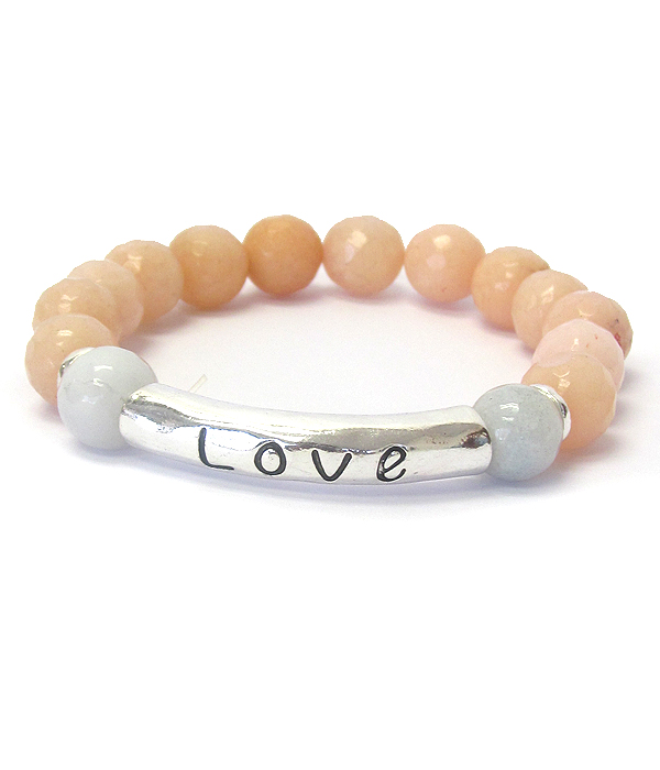 Genuine stone stretch bracelet - love