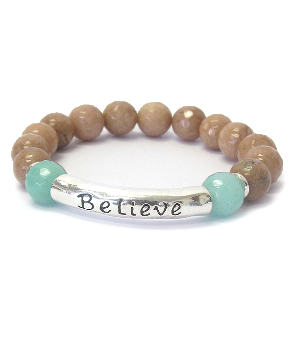 Genuine stone stretch bracelet - believe