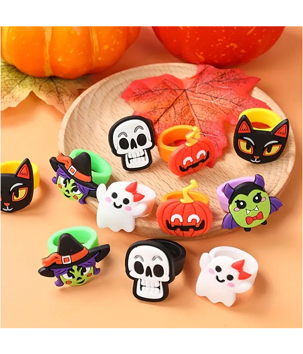 Halloween theme silicone assorted 12 pack ring set