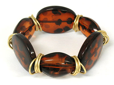 Tortoise tone beads metal link stretch bracelet- animal print