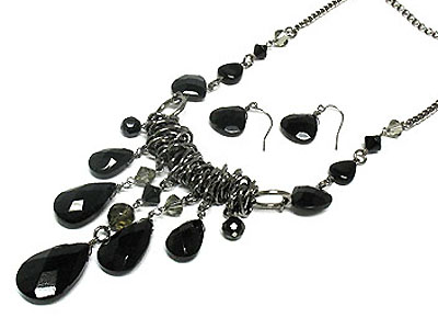 Genuine onyx multi drop necklace and earring set