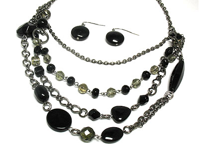 Multi strand genuine onyx necklace and earring set