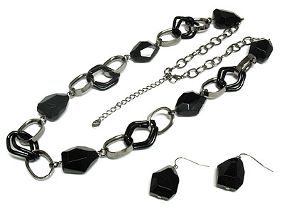 Genuine onyx long necklace and earring set