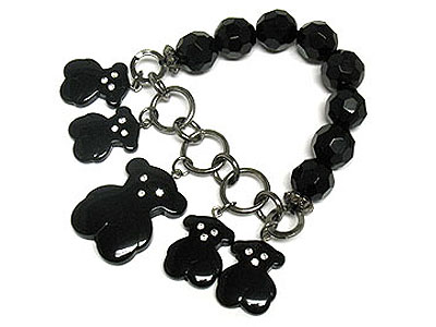 Five bear dangle jet beads stretch bracelet