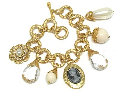 Muti charms and locket crystal deco toggle bracelet