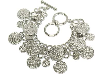 Multi metal round disk charms toggle bracelet