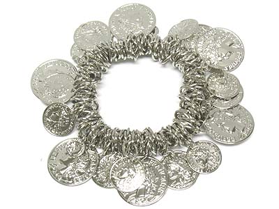 Multi metal casting disk charms stretch bracelet 