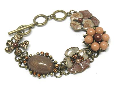 Crystal epoxy and beads deco toggle bracelet