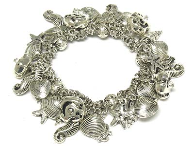 Multi metal see creature charms stretch bracelet 