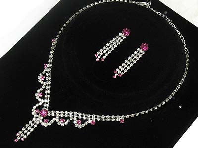 Colorful rhinestone deco necklace and earring set