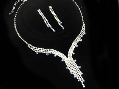 Rhinestone and color crystal y drop necklace and earring set