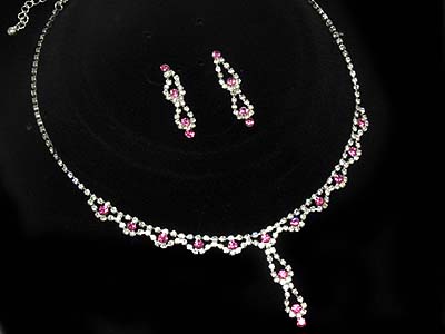 Rhinestone and color crystal y drop necklace and earring set