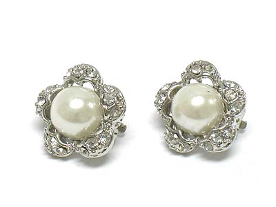 Pearl and crystal flower shape clip on earring