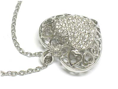 Crystal deco filigree heart pendant necklace 