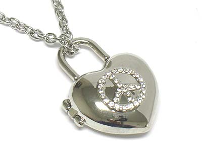 Crystal peace deco heart locket pendant necklace