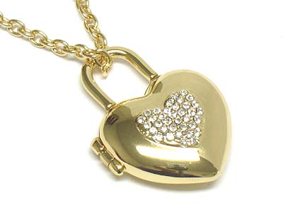 Crystal heart deco heart locket pendant necklace