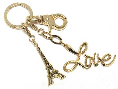 Love and eiffel tower key chain