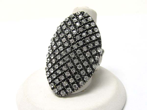 Crystal mosaic metal oval stretch ring