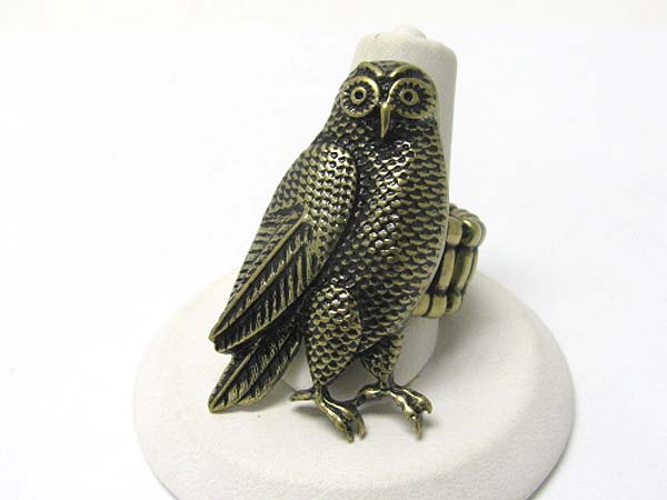 Burnish textured metal owl stretch ring